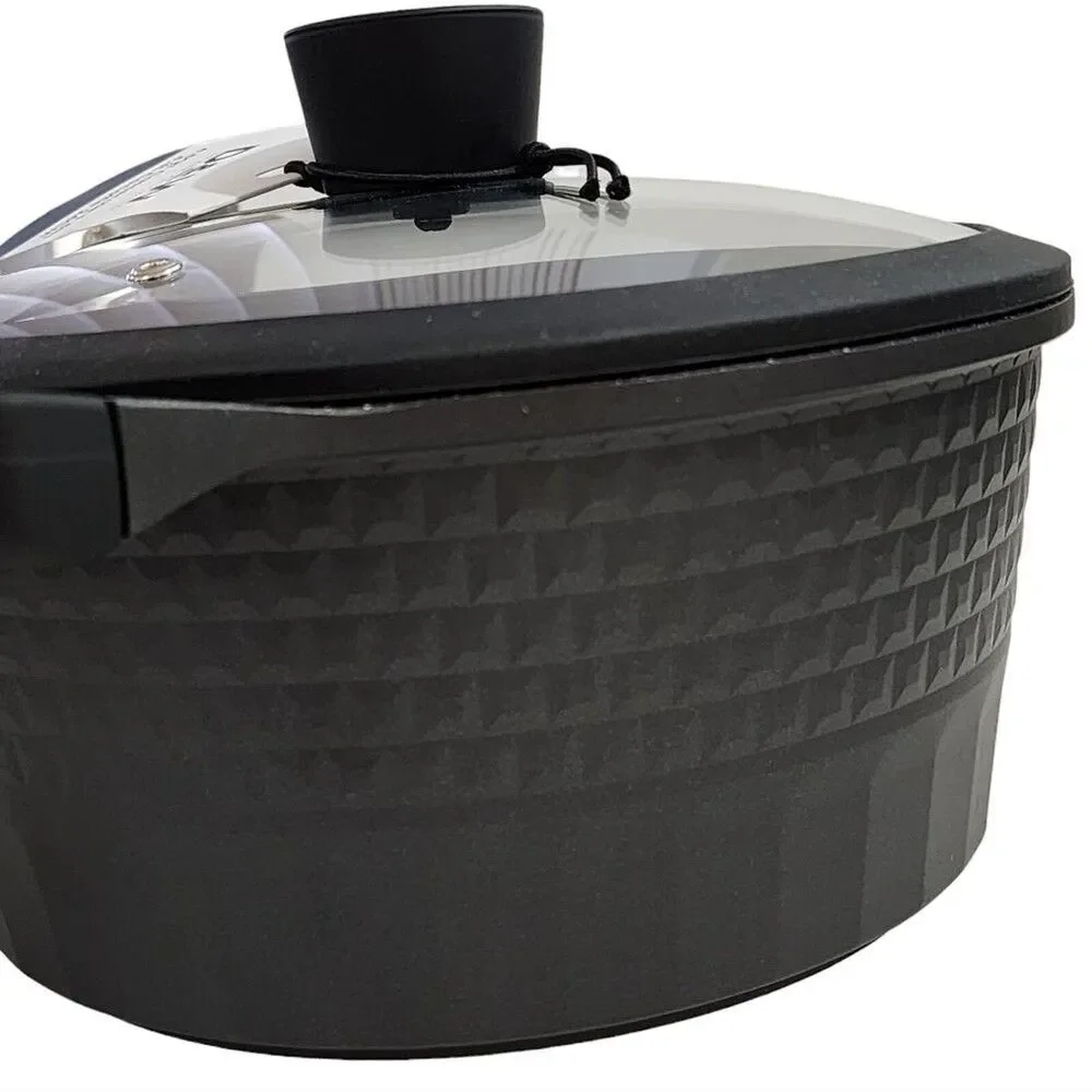 D&W Cookware 9.5in Non Stick Stockpot Casserole‎ Pot With Glass Lid 4.5QT Black